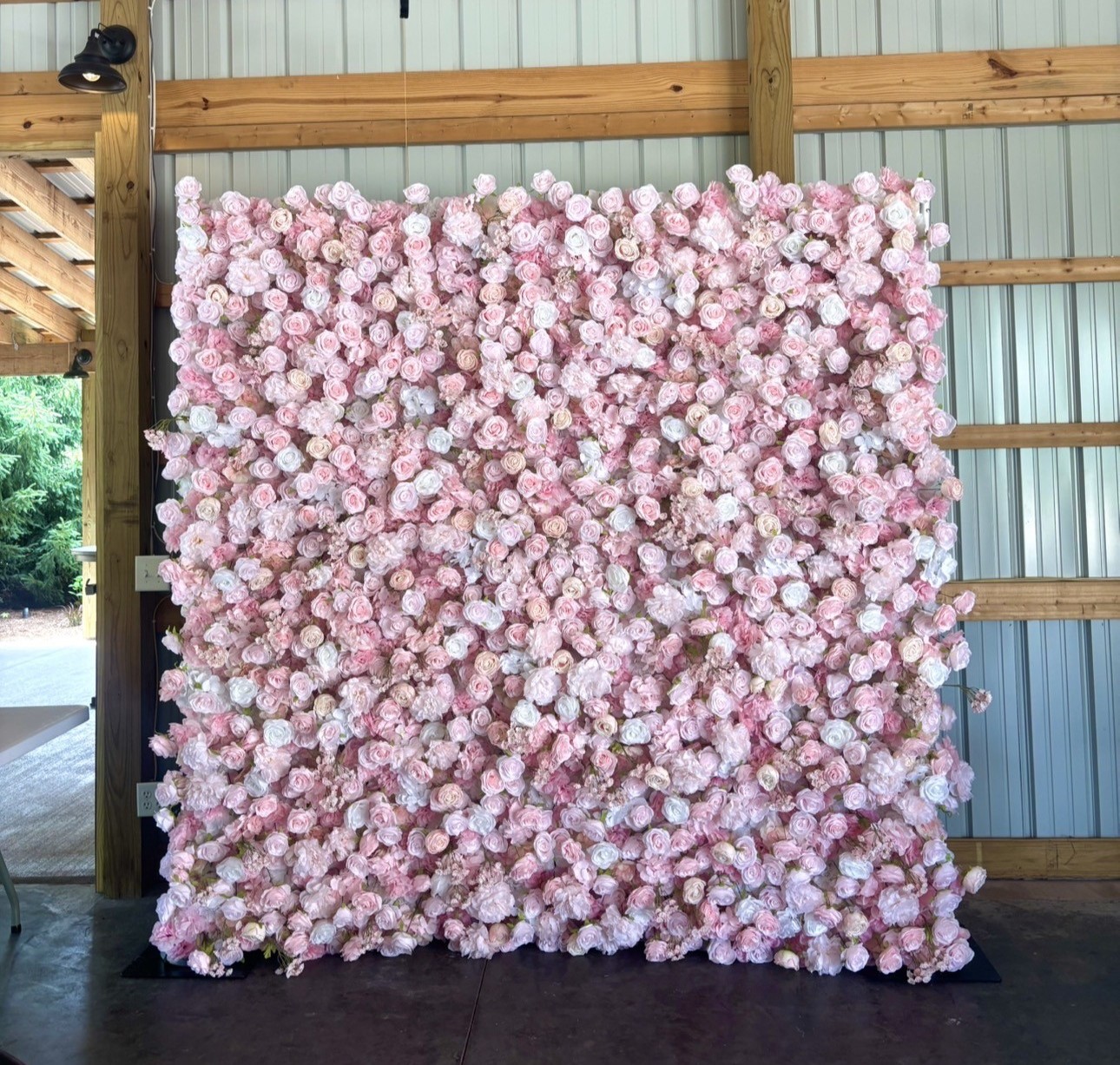 Pink flower wall rental outdoors